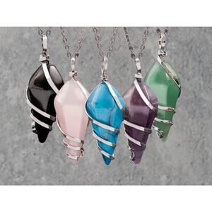 Silver Crystal Necklace Aventurine, Rose Quartz, Amethyst, Turquoise, Onyx